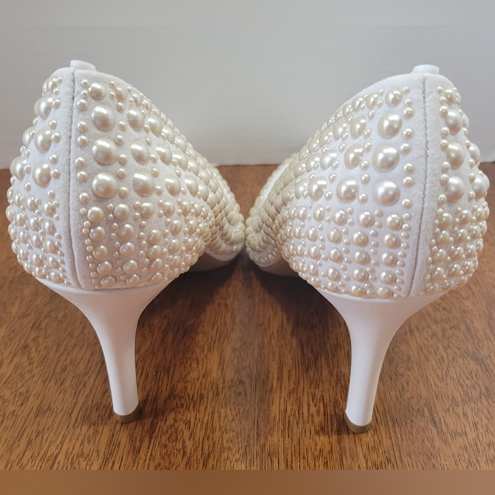 INC International Concepts Pearl-Studded Cream Heels - Picture 4 of 7